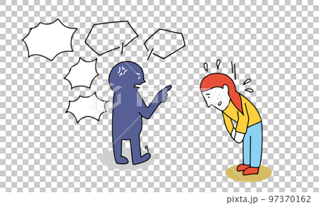 Customer harassment illustration of a clerk being reprimanded by a customer 97370162