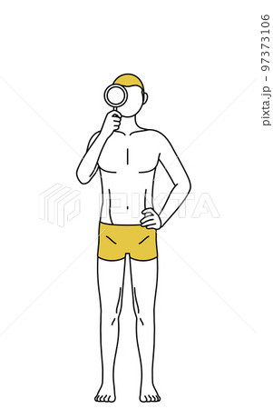 虫メガネをのぞく下着姿の男性、脱毛やメンズエステのイメージ 97373106