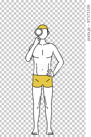 虫メガネをのぞく下着姿の男性、脱毛やメンズエステのイメージ 97373106