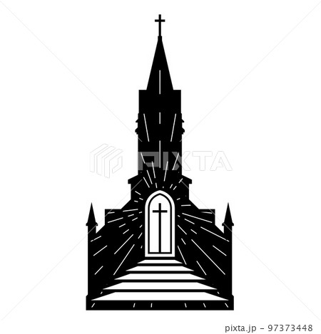 Christian catholic church building with shining entrance and stairs, prayer concept, silhouette of cathedral, vector Christian catholic church building with shining entrance and stairs, prayer concept, silhouette of cathedral, vector 97373448