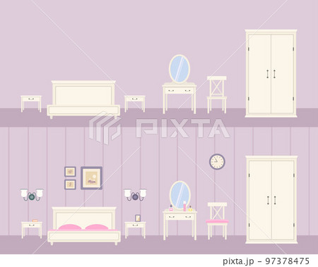 Cozy white bedroom in Provence style empty and with linens 97378475