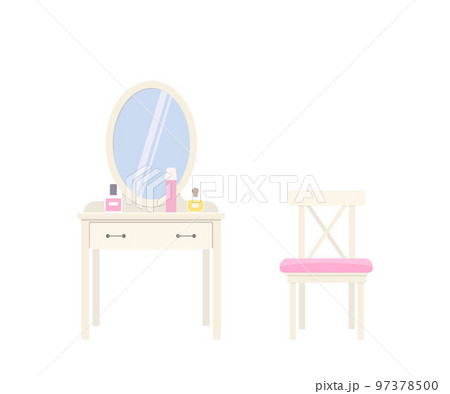 Dressing table with mirror, and chair isolated on white background Dressing table with mirror, and chair isolated on white background 97378500