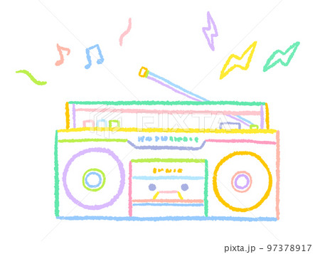 古いラジカセ カラフルでシンプルな手描きの線画イラスト 古いラジカセ カラフルでシンプルな手描きの線画イラスト 97378917