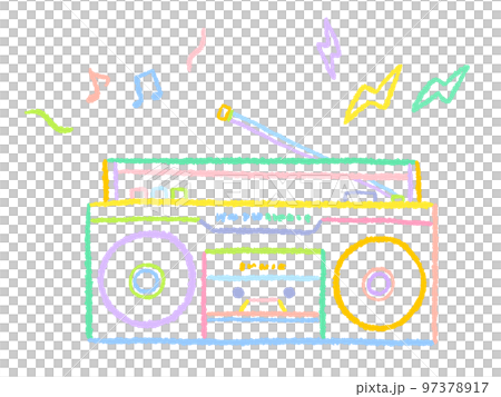 old boombox colorful and simple hand drawn line drawing illustration 97378917