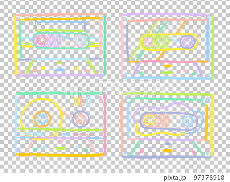 盒式磁帶彩色簡單的手繪線描插圖集 97378918