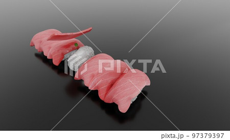 マグロの寿司に動きがある迫力を加えたCG 97379397