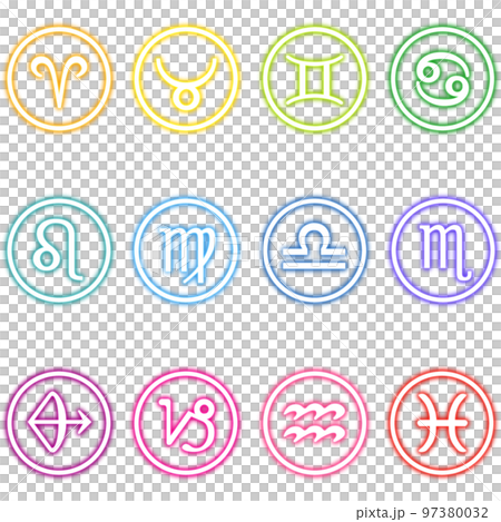 Colorful round neon constellation set 97380032