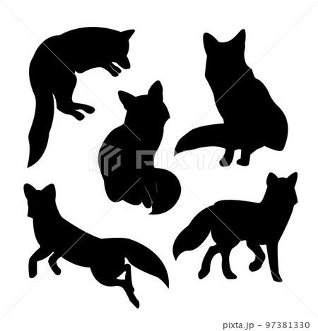 Isolated on a white background, a collection of fox vector silhouettes	 97381330