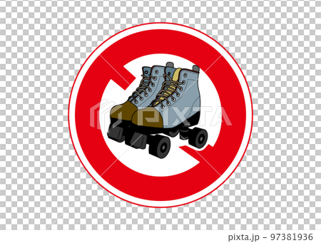 ローラースケート禁止マークの標識 看板 張り紙 注意書きのイラスト 97381936