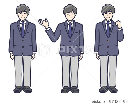 制服を着た男子学生の全身イラストセット　案内 97382192