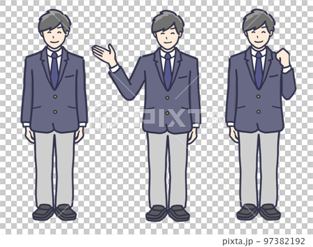 制服を着た男子学生の全身イラストセット　案内 97382192