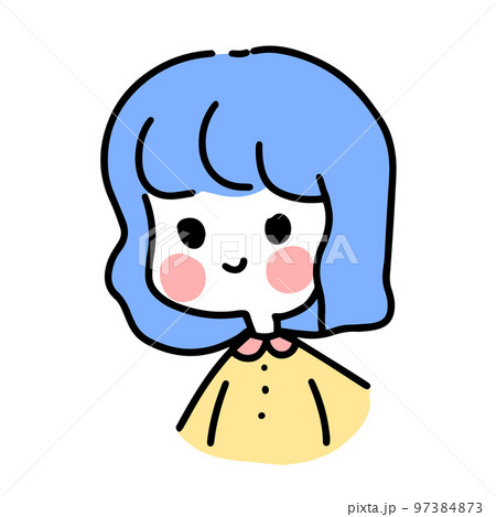 Hand drawn portrait of smiling girl with blue hair Hand drawn portrait of smiling girl with blue hair 97384873