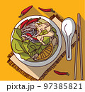 Pho bo soup food top view 97385821
