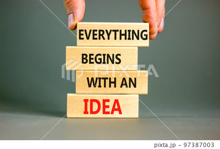 Everything begins with an idea symbol. Concept word Everything begins with an idea on wooden blocks. Beautiful grey table grey background. Business everything begins with an idea concept. Copy space. Everything begins with an idea symbol. Concept word Everything begins with an idea on wooden blocks. Beautiful grey table grey background. Business everything begins with an idea concept. Copy space. 97387003