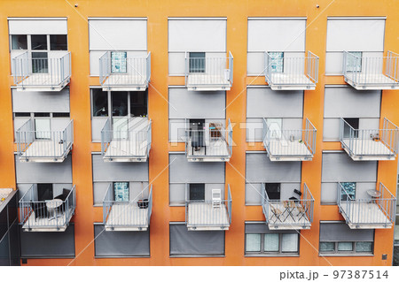 Cubicle like orange college dorm rooms, view from outside 97387514