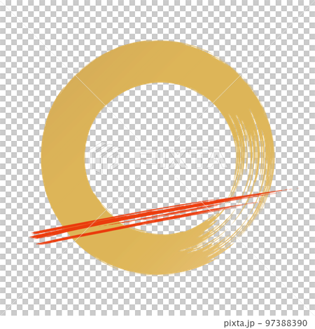 手書きの金色の丸に赤い線 - シンプルでおしゃれな和風の素フレーム･背景の素材 97388390