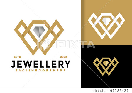 Diamond Jewellery Letter W Logo Design Vector Illustration Template 97388427