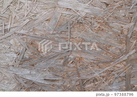Old OSB texture background. Chipboard sheet. Construction concept, fresh renovation, building materials 97388796