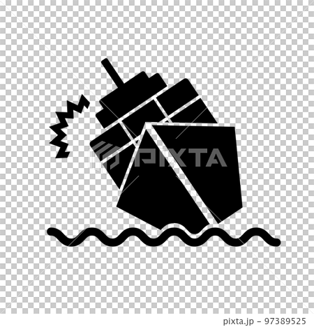 沈む船や衝突する船アイコン。貨物輸送の衝突。ベクター。 97389525