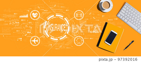 Insurance concept with computer keyboard and office items 97392016