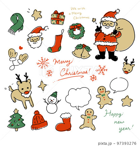 冬のクリスマス手描きアイコンセットのイラスト素材 [97393276] - PIXTA