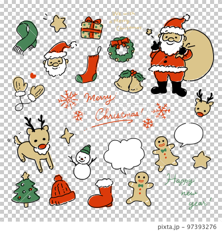 冬のクリスマス手描きアイコンセット 冬のクリスマス手描きアイコンセット 97393276