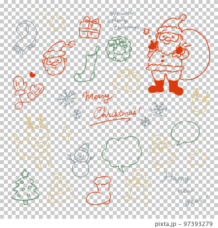 冬季聖誕節手繪圖標集 97393279