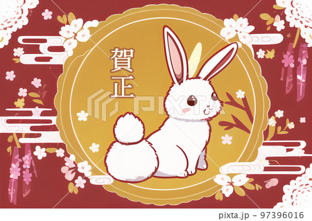 うさぎ年の年賀状素材テンプレート32 うさぎ年の年賀状素材テンプレート32 97396016