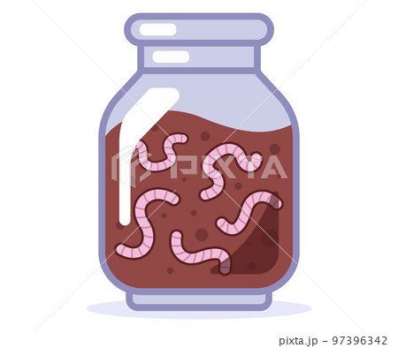 glass jar with earth and worms for fishing. glass jar with earth and worms for fishing. 97396342