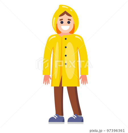 a man in a yellow raincoat on the street in autumn. 97396361