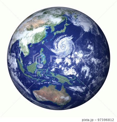 地球　基本色　日本列島　巨大台風　白バック(3DCGイメージ) 97396812