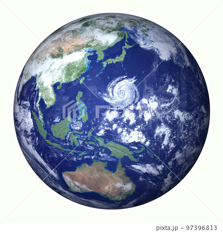 地球　基本色　日本列島　台風　白バック(3DCGイメージ) 97396813