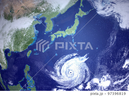日本　日本列島　台風　架空(3DCGイメージ) 97396819