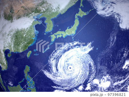 日本　日本列島　巨大台風　架空(3DCGイメージ) 97396821