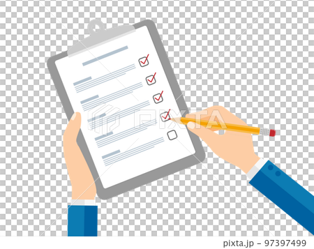 The hand of the suit that checks the documents 97397499