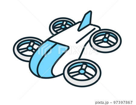 空飛ぶクルマ、空飛ぶタクシーのベクターイラスト素材。 97397867