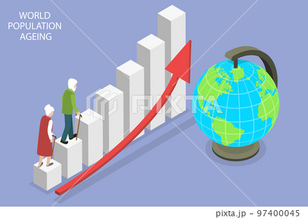 3D Isometric Flat Vector Conceptual Illustration of World Population Ageing 97400045