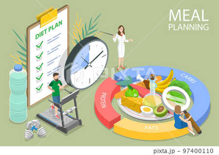 3D Isometric Flat Vector Conceptual Illustration of Meal Planning 3D Isometric Flat Vector Conceptual Illustration of Meal Planning 97400110