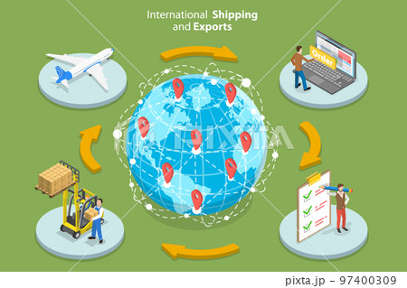 3D Isometric Flat Vector Conceptual Illustration of International Shipping And Exports 3D Isometric Flat Vector Conceptual Illustration of International Shipping And Exports 97400309