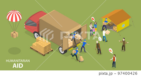 3D Isometric Flat Vector Conceptual Illustration of Humanitarian Aid 97400426