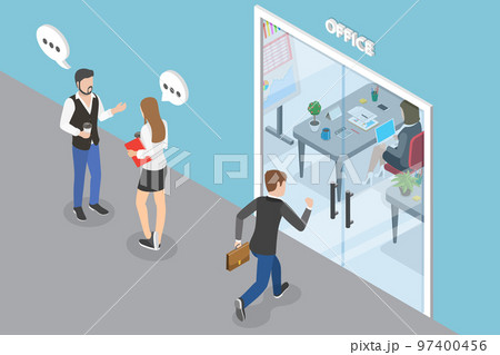 3D Isometric Flat Vector Conceptual Illustration of Office Entrance 97400456