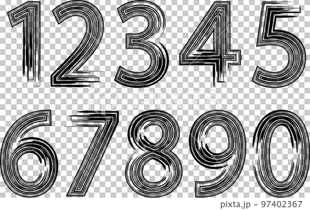 Numbers from 0 to 9 number number set monochrome hand drawn brush 97402367