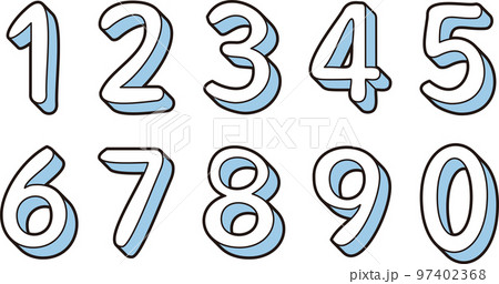 0から9の数字　番号　ナンバー　セット　青色 97402368