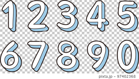 0から9の数字　番号　ナンバー　セット　青色 97402368