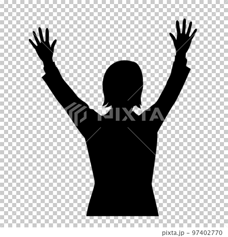 舉起雙手的女商人的剪影 97402770