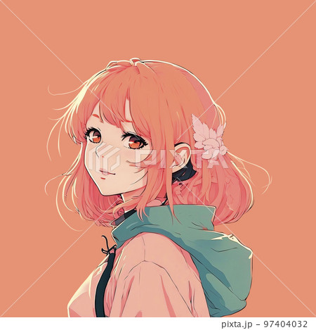 振り向きざまに微笑むピンクの髪色の少女「AI生成画像」 97404032