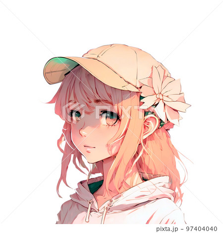 微かにほほえむ ゆるふわ系女子 白バック キリヌキ のイラスト素材