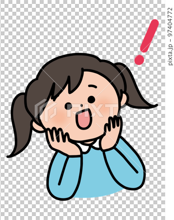 女孩驚訝地笑著,驚喜標記 女孩驚訝地笑著,驚喜標記 97404772