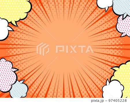 アメコミ風　集中線　吹き出しフレーム　オレンジ色　イラスト 97405228