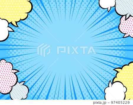 アメコミ風 集中線 吹き出しフレーム 水色 イラスト アメコミ風 集中線 吹き出しフレーム 水色 イラスト 97405229